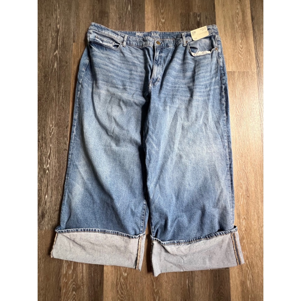 a.n.a Highest-Rise Wide Leg Jeans Women 30W Blue New‎ Cuffed Denim Pants